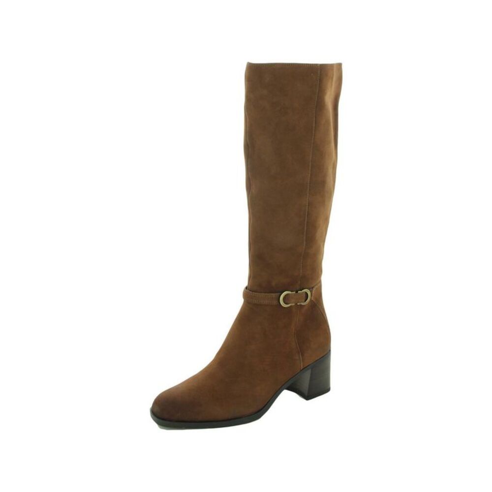 NATURALIZER Womens Brown Square Toe Stacked Heel Zip-Up Leather Heeled Boots 9.5